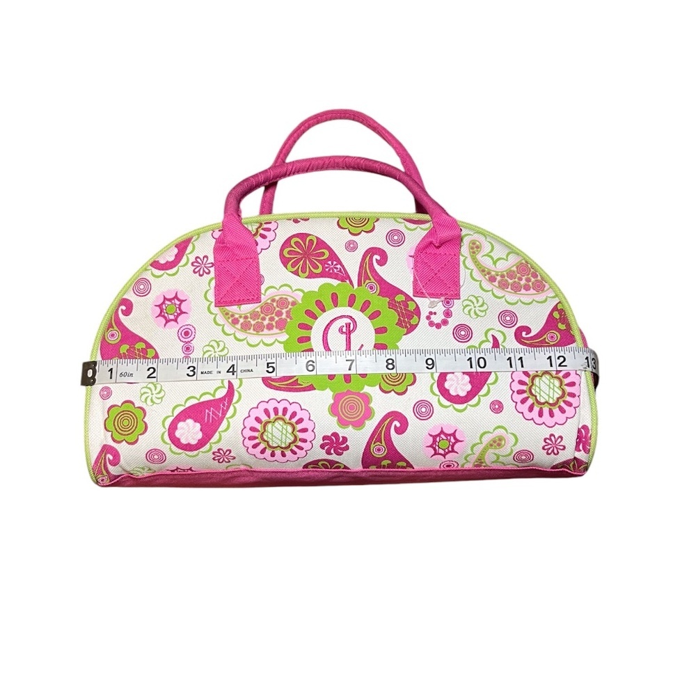 New Pink & Green Floral Print Canvas Initial "A" Insulated Lunch/ Makeup Bag - Picture 6 of 7